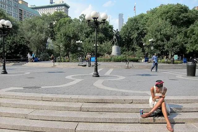 Union Square was empty on Friday as temperatures climbed to 103°